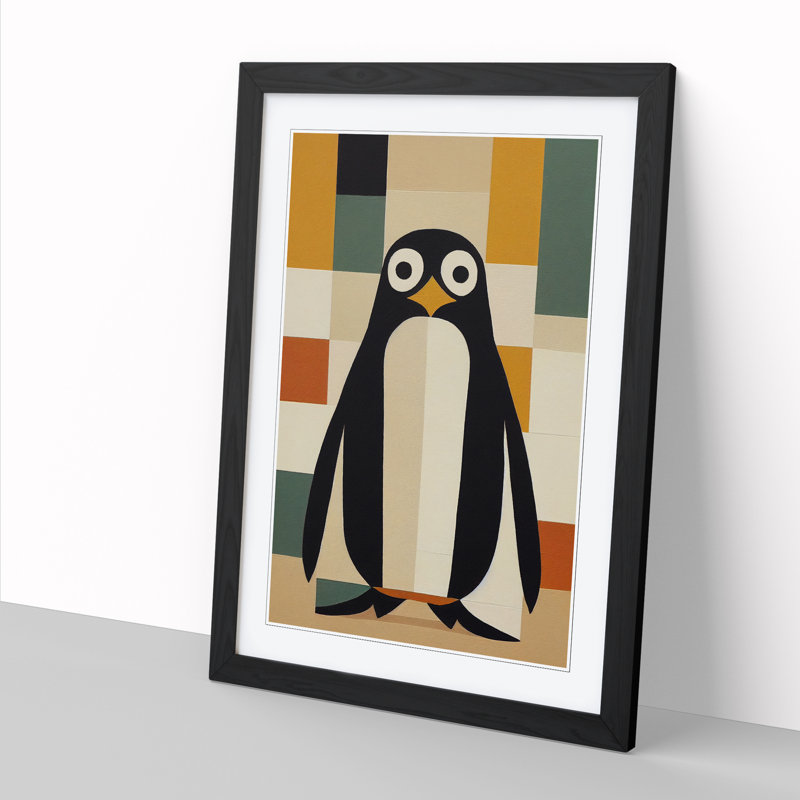 Penguin Painting Patchwork - Framed Print, 46cm H x 34cm W x 2cm D, Oak
