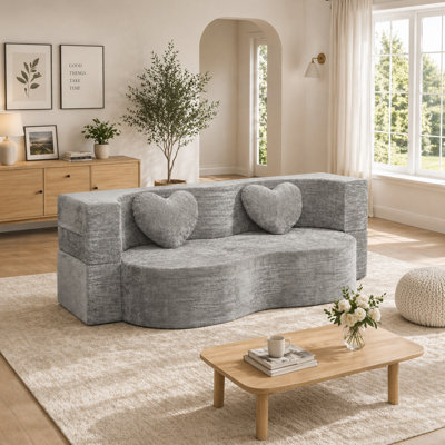 Canapé convertible en forme de cœur avec lit à fromage, canapé-lit sans assemblage en éponge dans une boîte avec coussins pour salon, appartement et chambre d'amis