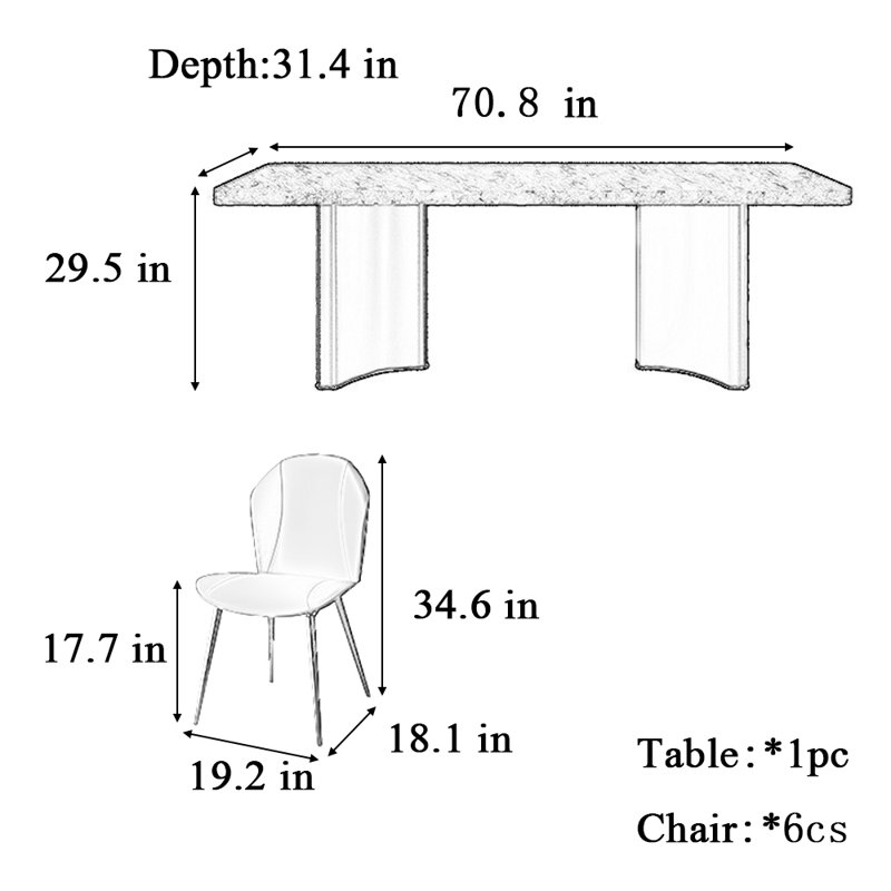Table et chaise de salle à manger en acier inoxydable, H 29,5 po x L 70,8 po x l 31,4 po