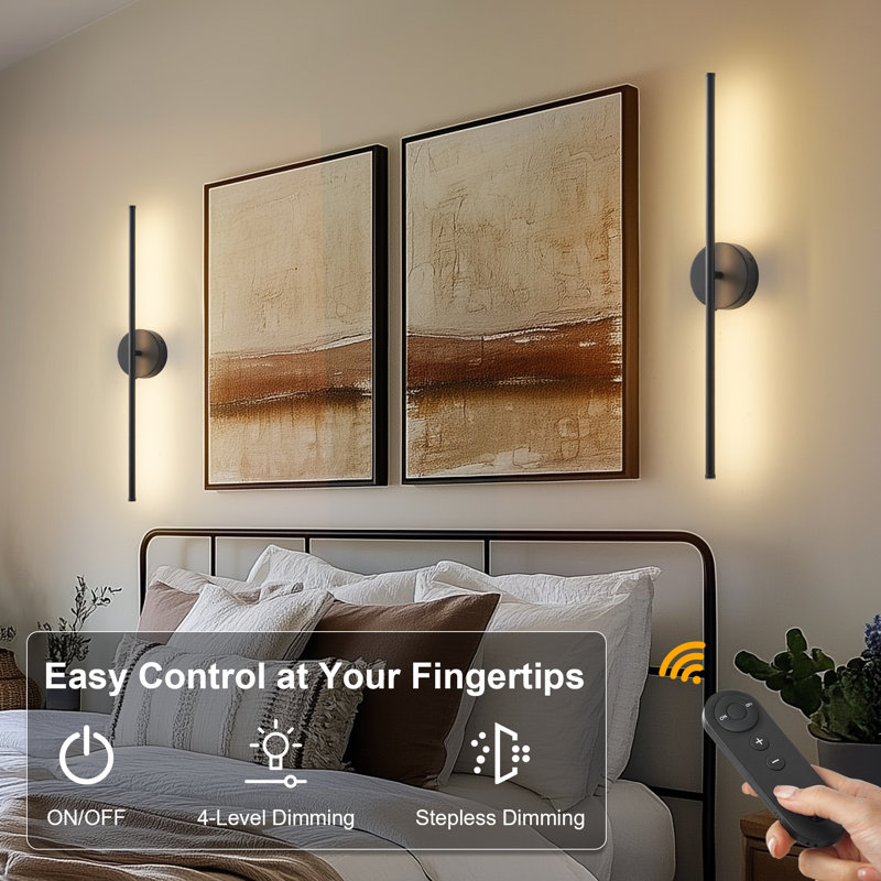 Battery Operated Wall Sconces With Remote Control, Led Wall Sconce With 350 Degree Rotation, Matte Black