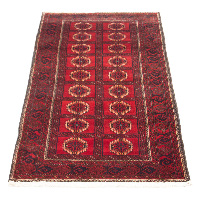 Tapis rouge en laine noué à la main de conception unique 3 pi 5 po x 6 pi 5 po New Age