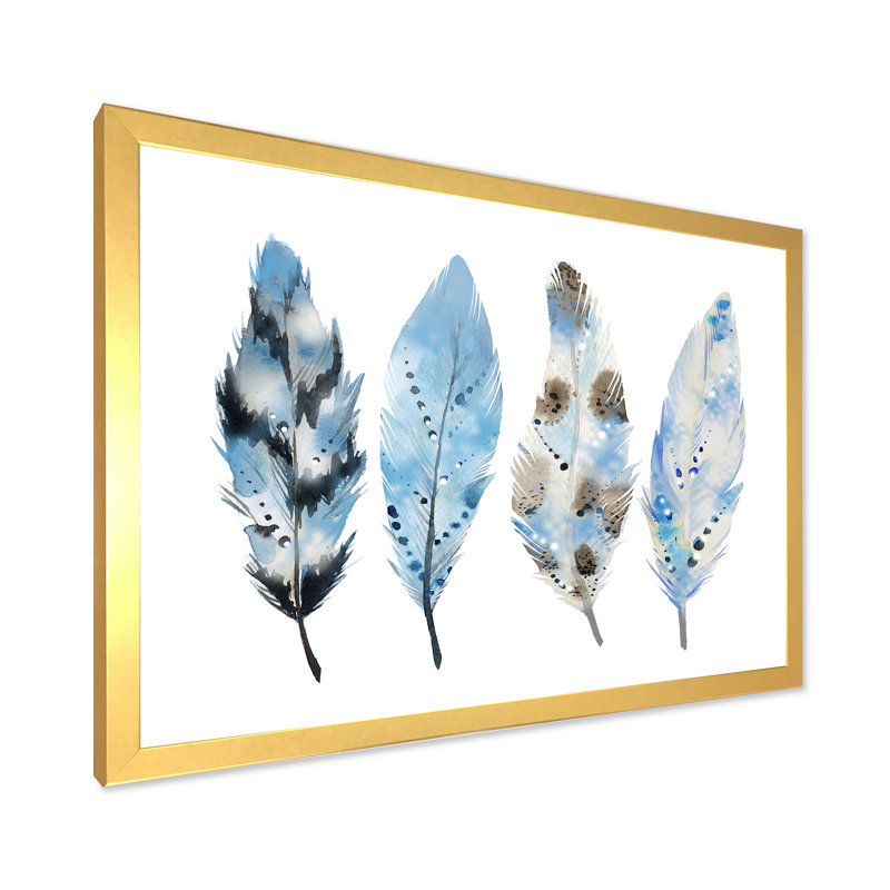 Boho Feathers I - reproduction d'art sur toile, H 12 po x l 20 po x p 1 po, Encadrement doré