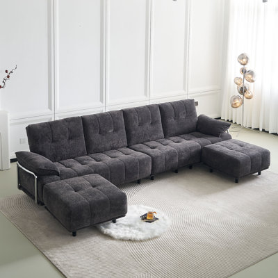 Chenille Upholstery Material Sectional Sofa For Living Room,4Seater with 2pcs Ottomans
