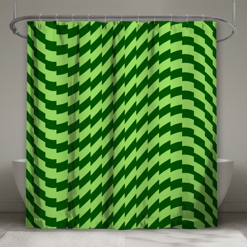 Rideaux de douche verts à motif d'illusion optique très longs, L 70 po x H 93 po