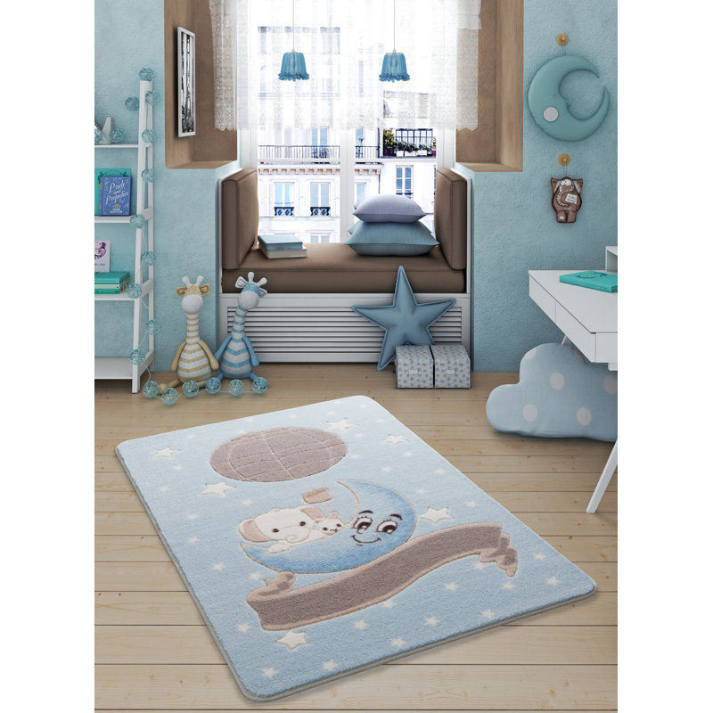 Guernon Blue/Grey Rug, Rectangle 133 x 190cm