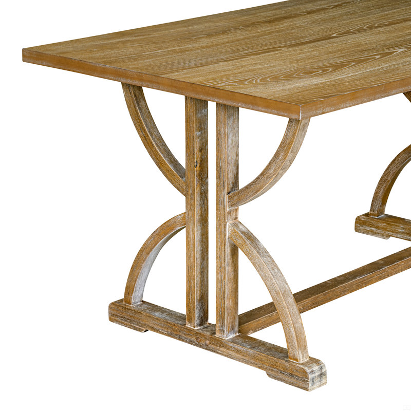 Ensemble de table de salle à manger rectangulaire 6 pièces, table avec pieds uniques, 4 chaises rembourrées et 1 banc