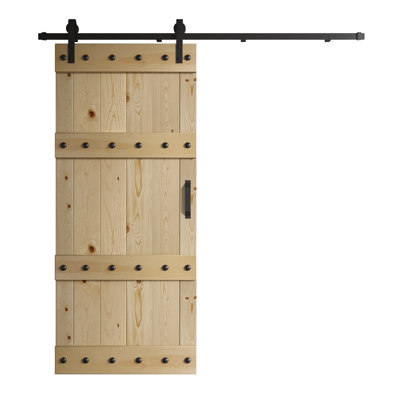 Porte de grange à panneaux en bois avec ensemble de quincaillerie d'installation
