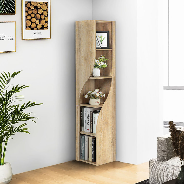 Ladder Corner Bookshelf 5 Tier Bookcase Storage Display Wood with Open Shelf
