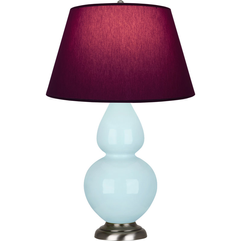 Lampe de table double gourde en céramique, Bleu bébé verni / argent antique, Prune / lavande, Argent argent
