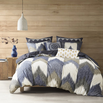 Ensemble de literie pour lit double / grand moderne en coton imprimé avec imprimé et 2 taies décoratives assorties avec fermeture à boutons et attaches de coin pour une chambre à coucher merveilleuse