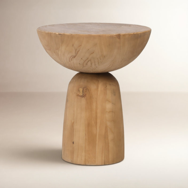 Table de bout à piédestal en bois massif Saria, Pin naturel