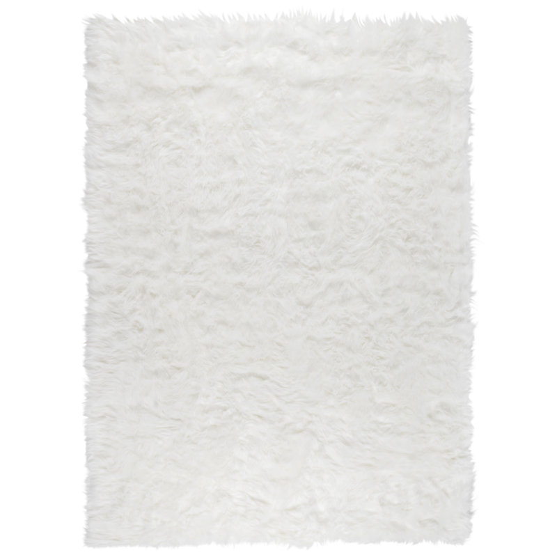 Tapis blanc en fausse fourrure à poil long lavable ours polaire, Rectangle 4 pi 7 po x 6 pi 7 po