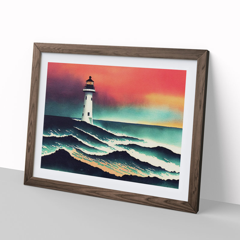 Lighthouse In Watercolour Vol.4 - Single Picture Frame Print, 34cm H x 46cm W, Brown