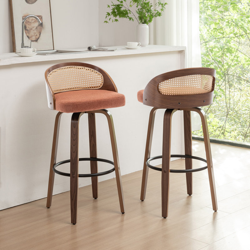 Tabourets pivotants en lin Leeana, Tabouret de bar (siège d'une hauteur de 30 po), Orange