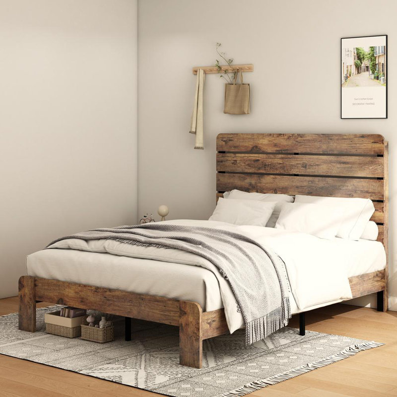 Lit plateforme robuste en bois au design silencieux et amplement de rangement sous le lit, Grand lit