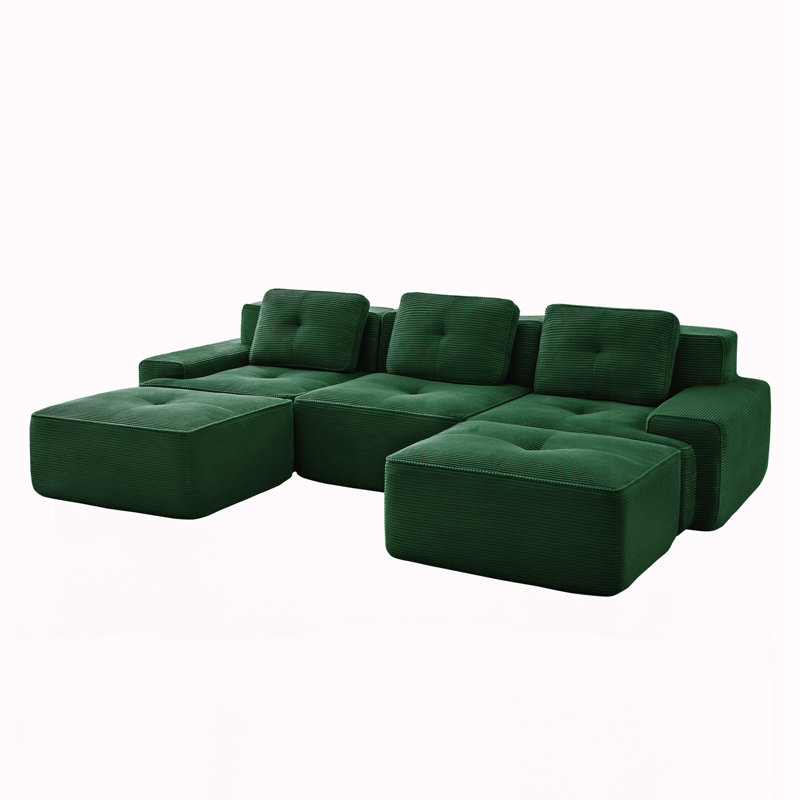 Canapé modulaire en U pour salon, Velours côtelé vert