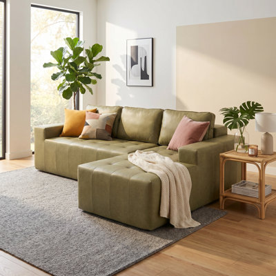 Canapé-lit à compression à angle droit en similicuir de 108 po SmoothLux, canapé modulaire en forme de L avec éponge à haute densité, canapé convertible sans assemblage