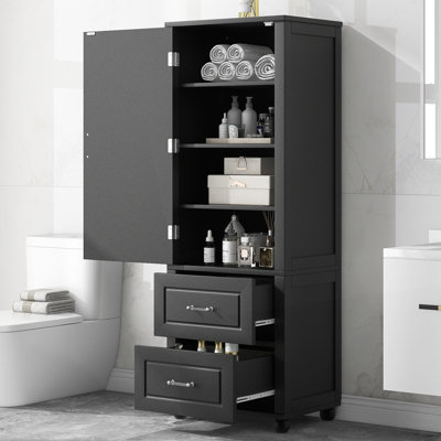 Freestanding Storage Cabinet with Two Drawers and Adjustable Shelf