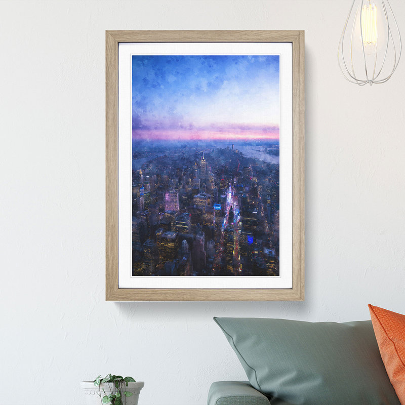 Sunset in Manhattan New York - Picture Frame Graphic Art Print, Oak Framed, 45cm H x 33cm W x 2cm D