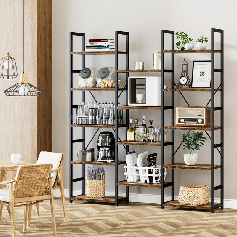 Bibliothèque avec 14 tablettes ouvertes, bibliothèque industrielle rustique réglable pour la chambre à coucher, le salon ou le bureau personnel