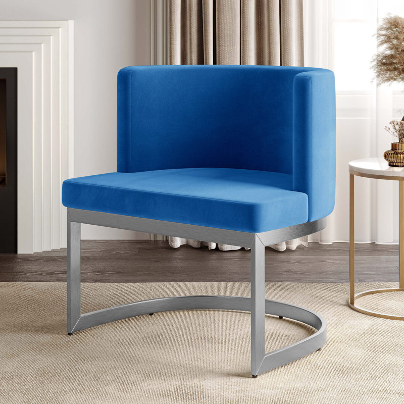 Chaise d'appoint 26,77 po, Chrome, Velours bleu