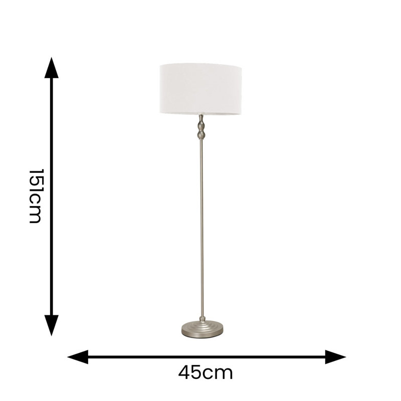 Saylorsburg 151cm Traditional Floor Lamp, Grey Fabric, No, Brush Chrome Silver