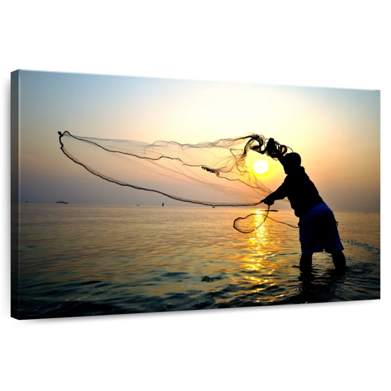 Thailande, pêche au lever du jour, H 20 po x l 30 po