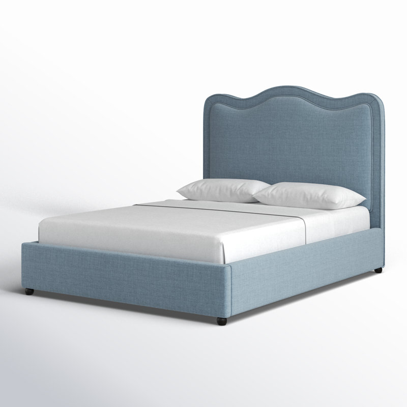 Glenside Upholstered Linen Fabric Bed, Queen, Light Blue Performance Linen