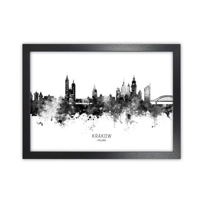 Krakow Poland Skyline Black White City Name by Michael Tompsett - 1 Piece Wall Art