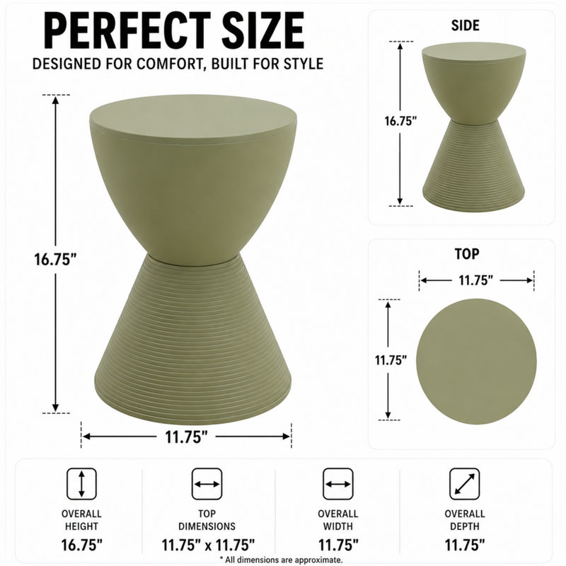 Table de bout tambour en sablier Durant Durant, Single, Vert olive