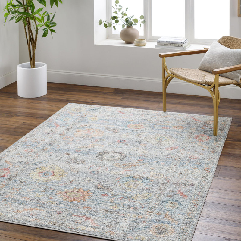 Petra Denim/Gray Machine Washable Area Rug, Rectangle 2'7" x 4'