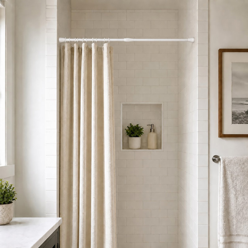Tringle de rideau de douche réglable à tension droite, Blanc, De 28 po à 47 po