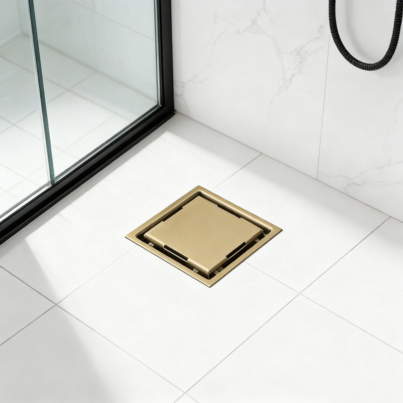 4" AISI 304 Stainless Steel Shower Drain With 2-In-1 Tile Insert Panel With Adjustable Feet, Floor Drain In Bathroom