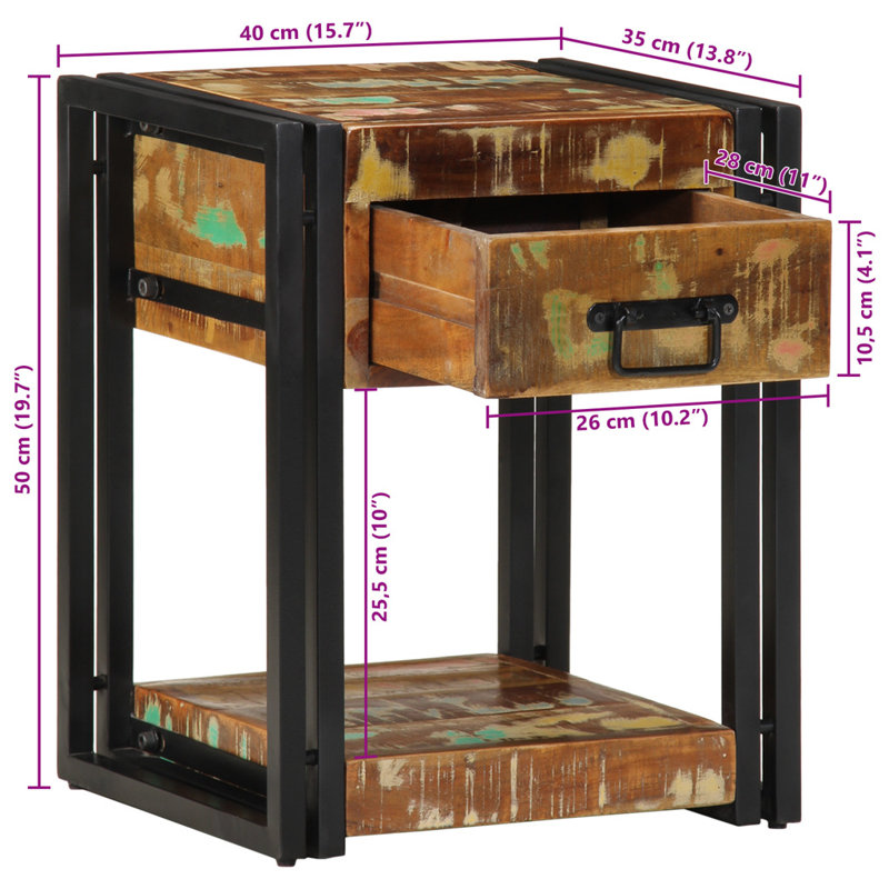 40cm W Solid Wood Bedside Table
