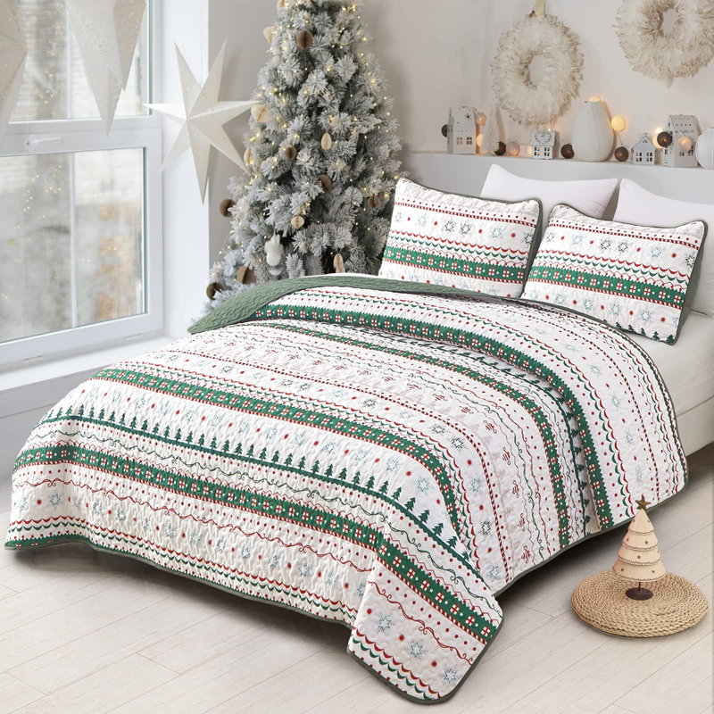 Ensemble de couvre-lit 3 pièces à rayures nordiques pour Noël, King