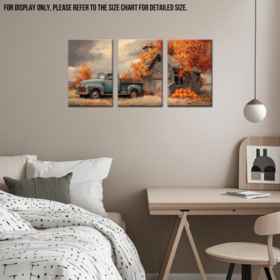 Art mural sur toile GUTTATY, impressions d'automne, camion rétro, citrouille, ferme rustique, peinture de grange, sérénité, décoration saisonnière, grande décoration murale sur toile pour le salon de l'Action de grâce, 16 po x 24 po x 3 pièces