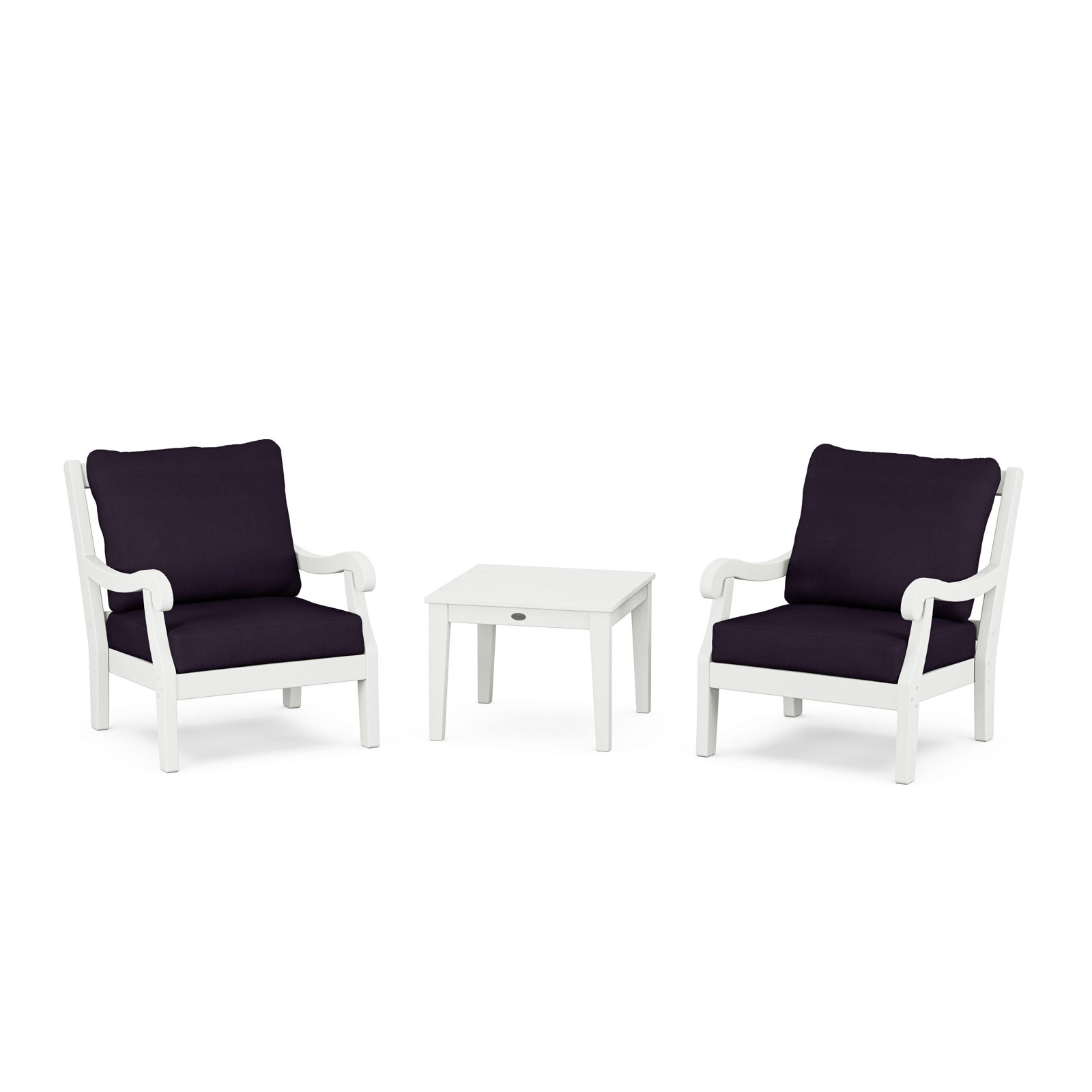 POLYWOOD® Verlyn 2-Person Patio Seating Group, Navy Linen Cushion/White Frame