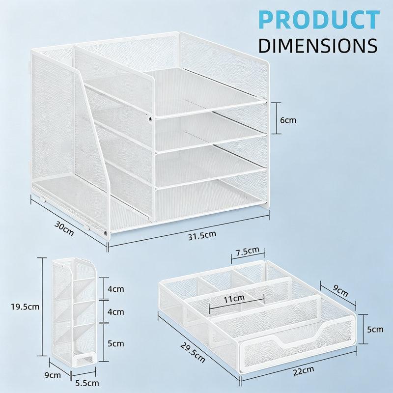 White Mesh 4‑Tier Desk Organizer