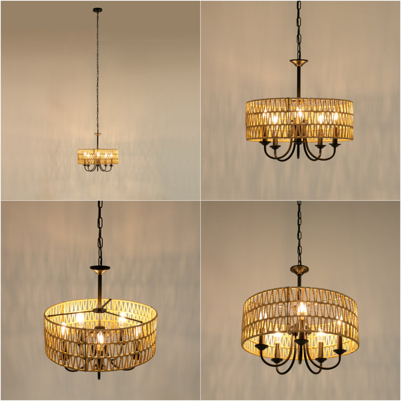 Lustre bohémien 5 lumières à hauteur réglable pour les salles à manger, les salons et les cuisines