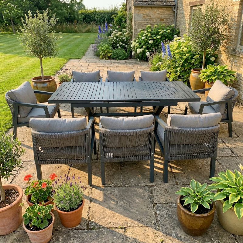 Patio Dining Set with Rectangular Table , Cushions Included, 8 Seater