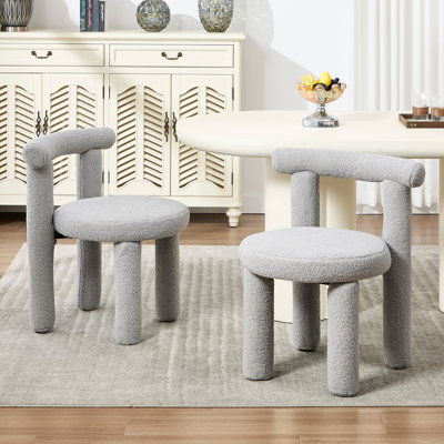 Modern Sherpa Dining Chairs With Curved Back, Armless Accent Side Chair For Dining Room/Living Room