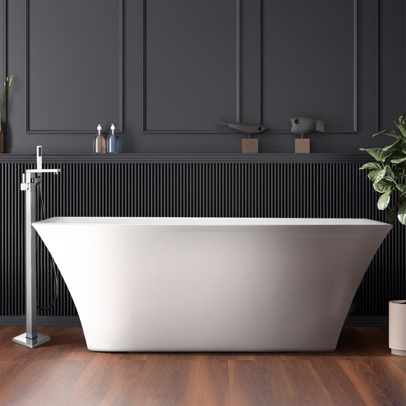 Vinter 59 in. Freestanding Acrylic Flatbottom Soaking Bathtub in White