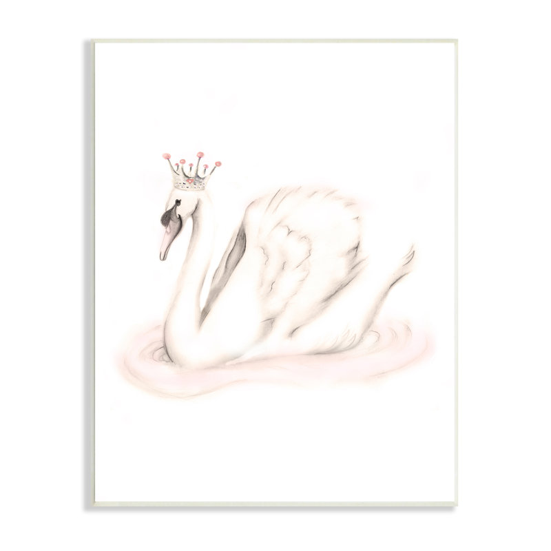 Élégante princesse cygne portant une couronne de tiare, joyaux roses, art mural par Studio Q, H 15 po x l 10 po x P 0,5 po