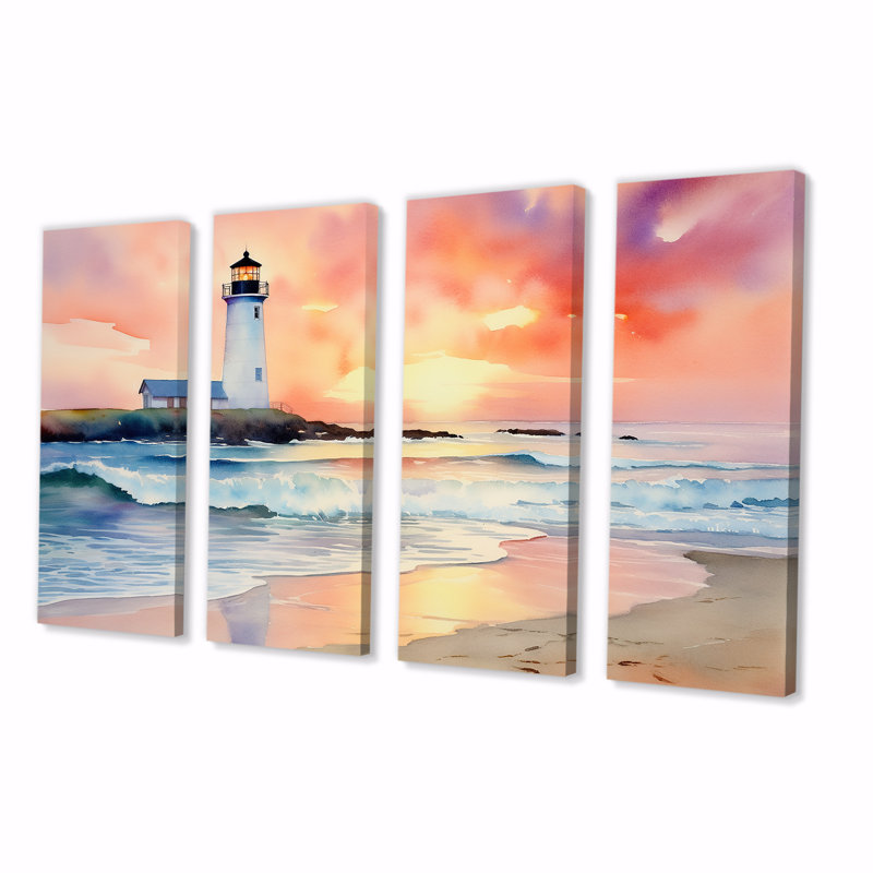 «Orange Sunset Coast Beach», ensemble d'art mural 4 pièces «Coastal Beach», H 28 po x l 48 po