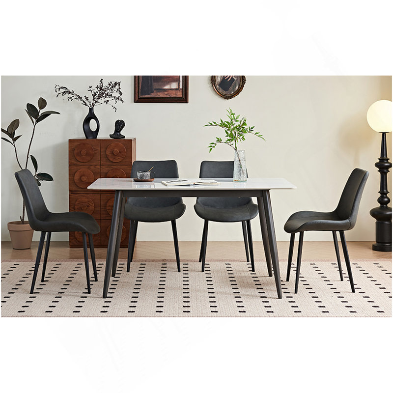 Grey PU Leather & Iron Leg Dining Table Set (2-Piece)