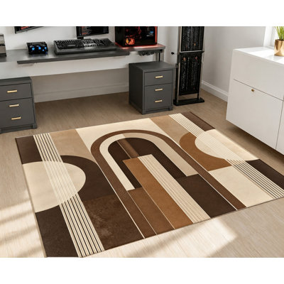 Tapis géométrique abstrait lavable à la machine avec envers antidérapant, tapis moderne de style bohème brun beige et crème à motif d'arc, décoration intérieure confortable pour le salon, la chambre à coucher, l'entrée, la cuisine, le balcon, appartement