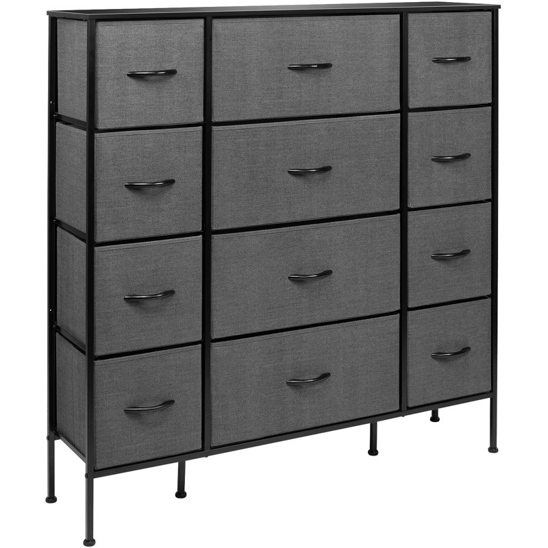 Black Steel Frame 12-Drawer Dresser with Wood Top