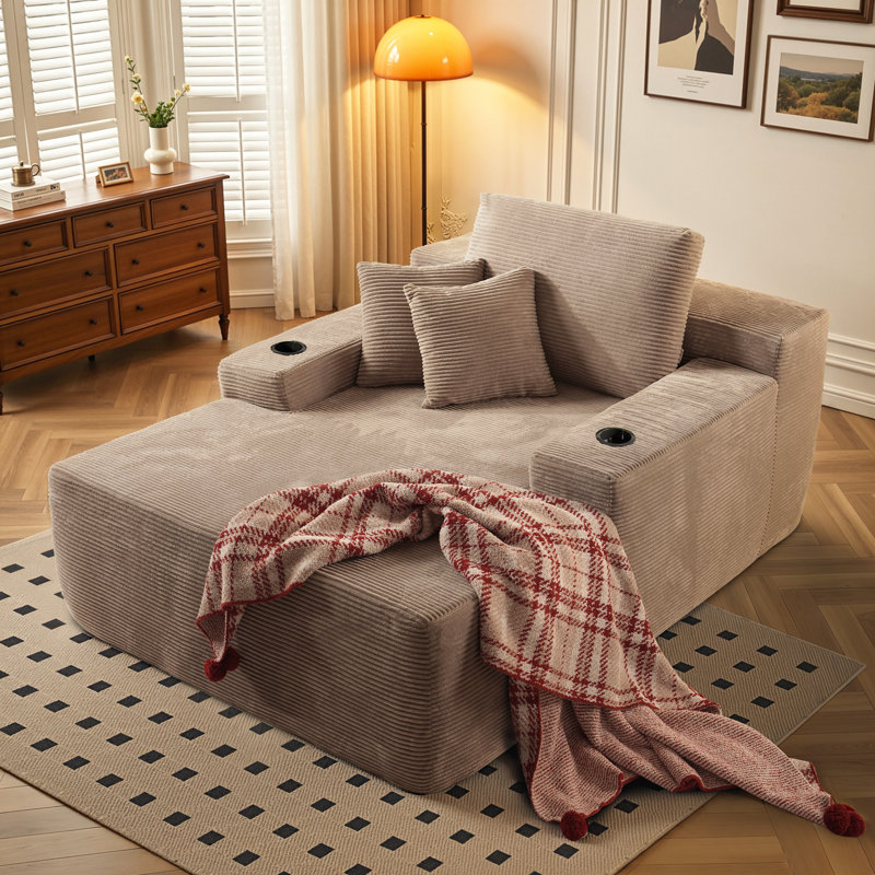Boneless No Assembly Required Compression Packed 1-piece Cloud Modular Upholstered Sectional Sofa, Beige Polyester