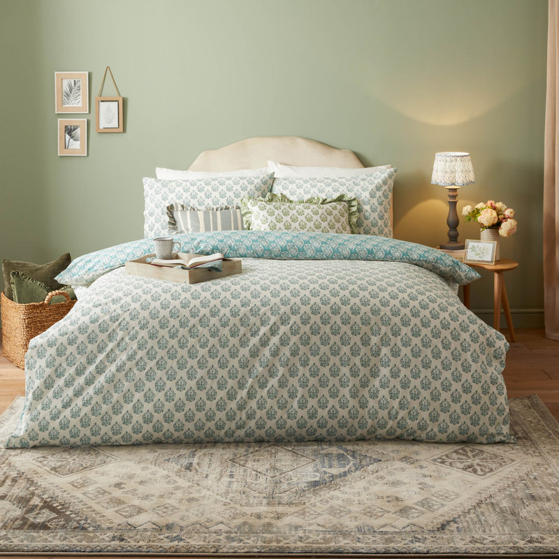 Krissa Block Polyester Block Print Duvet Cover Set with Pillowcases, Kingsize Duvet Cover Set + 2 Pillowcases