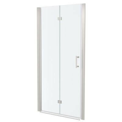 Porte de douche l 32 po x H 72 po avec verre trempé, nickel brossé - performance durable, ajustement ajustable, verre pliable de rénovation de salle de bain de qualité, eau, espace